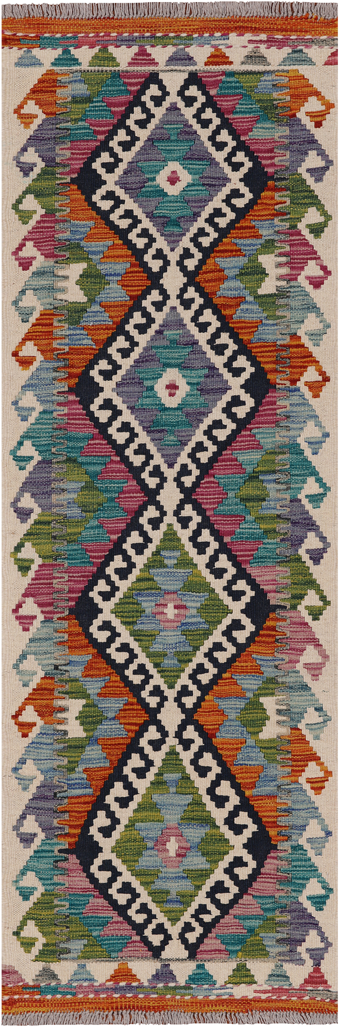 SUPER SALE Reversible Kilim Flat Weave Wool On Wool Runner Rug - 1' 10" X 5' 0"