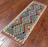 SUPER SALE Reversible Kilim Flat Weave Wool On Wool Runner Rug - 1' 10" X 5' 0"