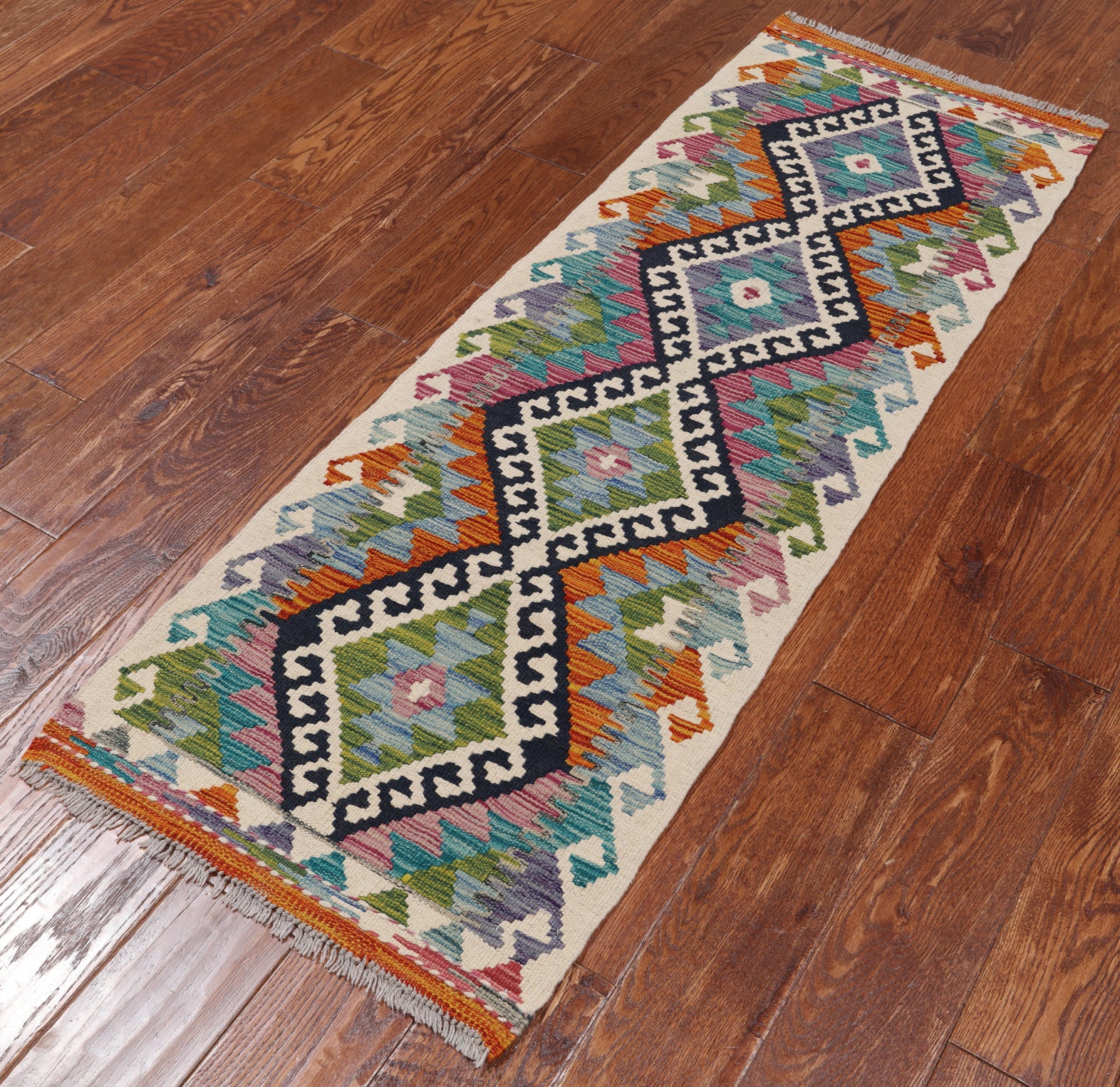 SUPER SALE Reversible Kilim Flat Weave Wool On Wool Runner Rug - 1' 10" X 5' 0"