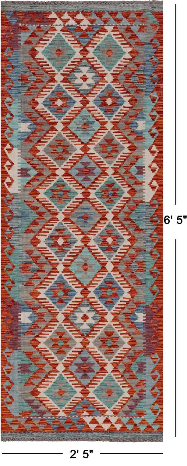 SUPER SALE Reversible Kilim Flat Weave Wool On Wool Runner Rug - 2' 5" X 6' 5"