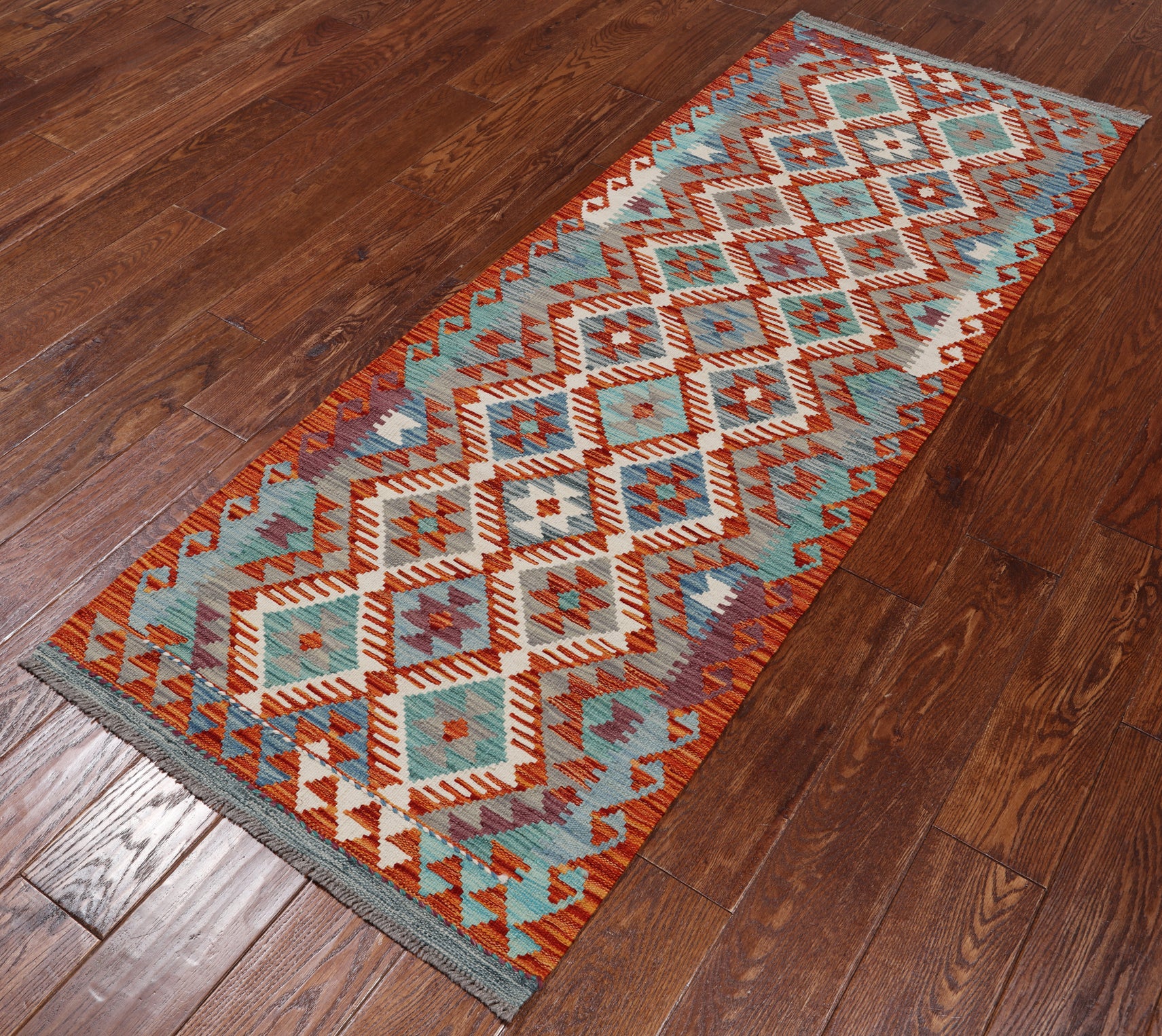 SUPER SALE Reversible Kilim Flat Weave Wool On Wool Runner Rug - 2' 5" X 6' 5"