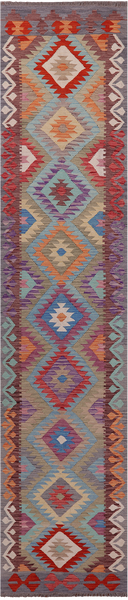 SUPER SALE Reversible Kilim Flat Weave Wool On Wool Runner Rug - 2' 7" X 12' 2"