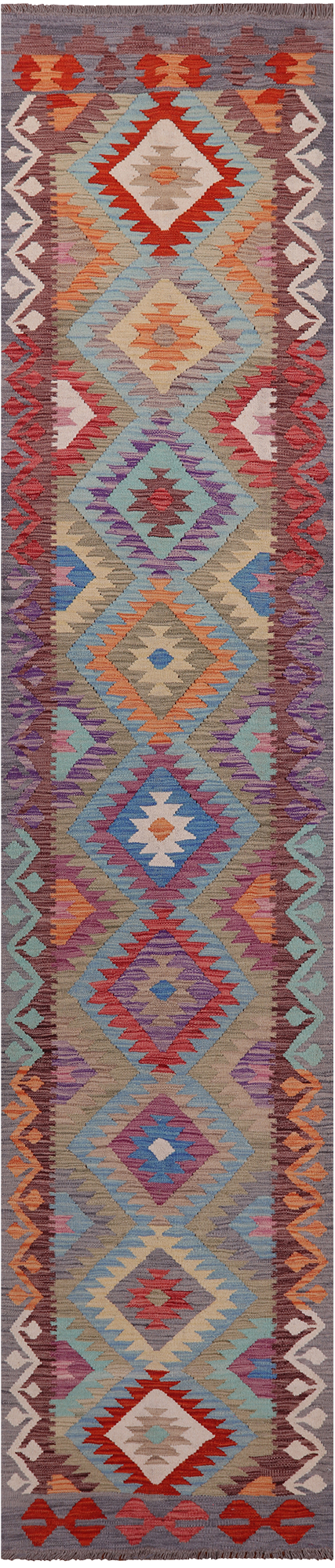 SUPER SALE Reversible Kilim Flat Weave Wool On Wool Runner Rug - 2' 7" X 12' 2"
