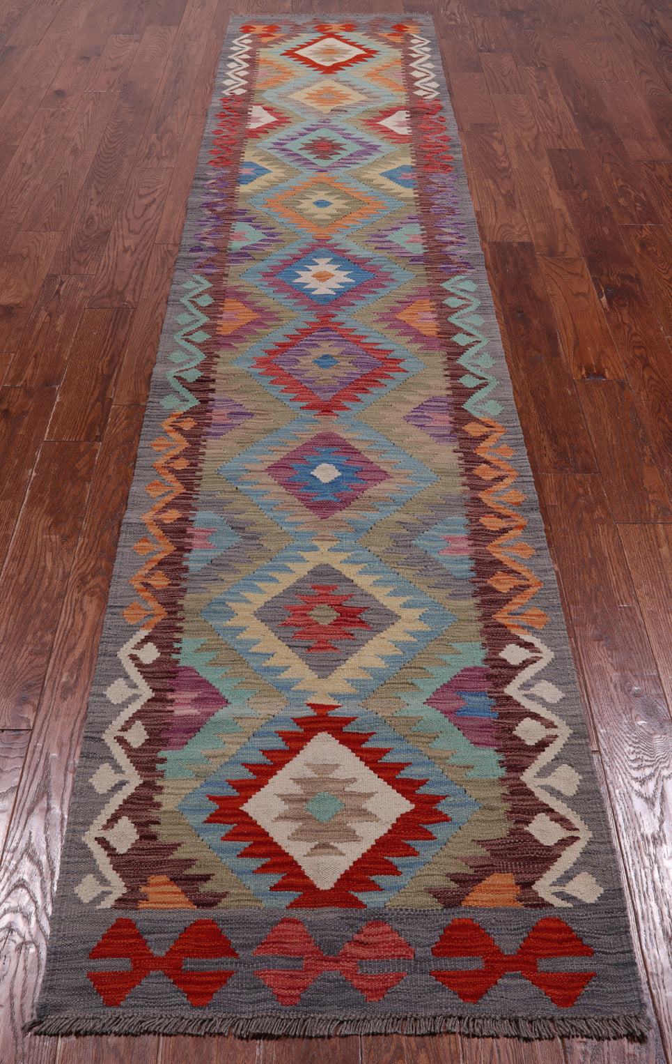 SUPER SALE Reversible Kilim Flat Weave Wool On Wool Runner Rug - 2' 7" X 12' 2"