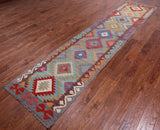 SUPER SALE Reversible Kilim Flat Weave Wool On Wool Runner Rug - 2' 7" X 12' 2"