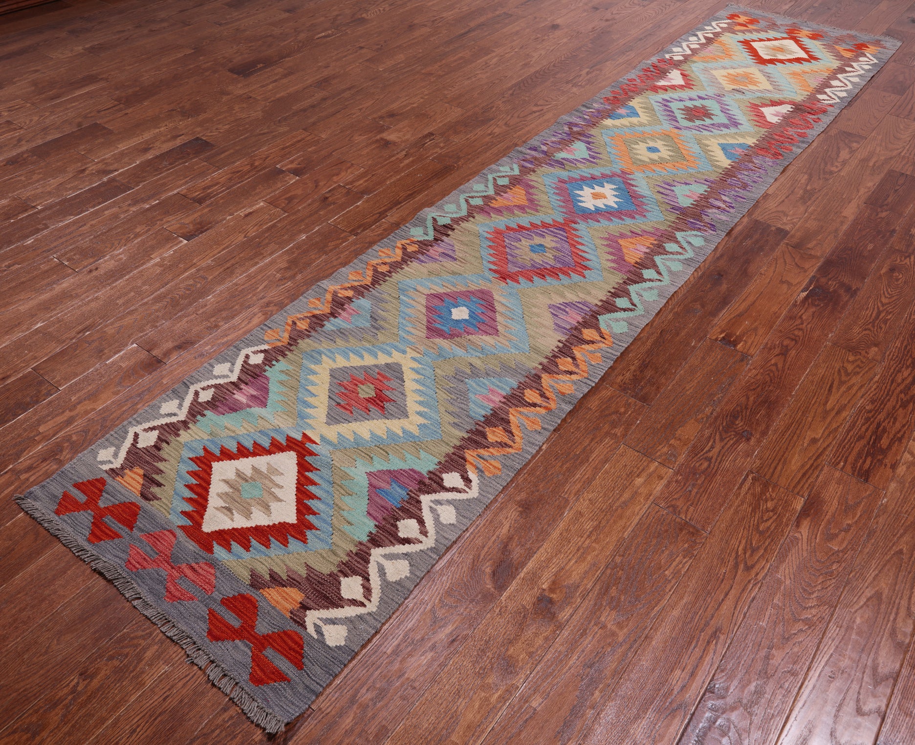 SUPER SALE Reversible Kilim Flat Weave Wool On Wool Runner Rug - 2' 7" X 12' 2"