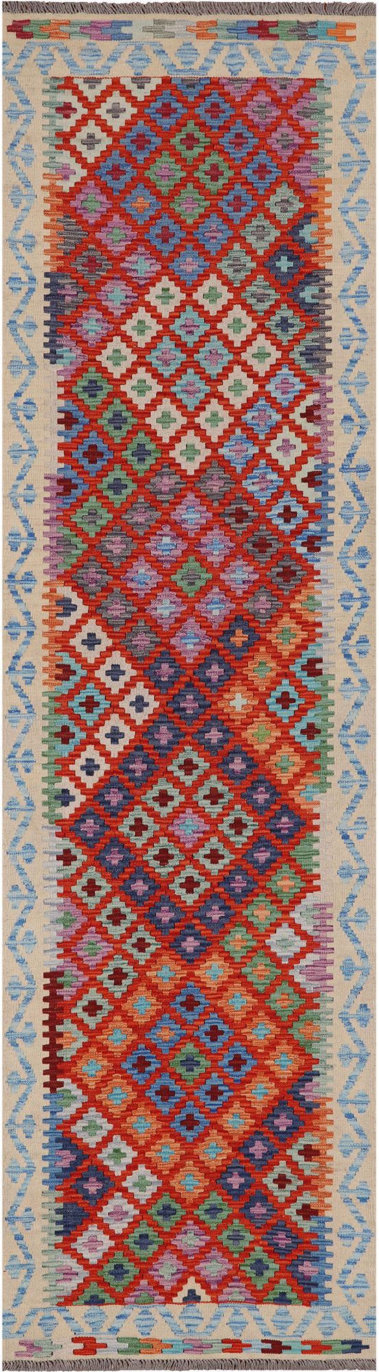 SUPER SALE Reversible Kilim Flat Weave Wool On Wool Runner Rug - 2' 9" X 9' 8"