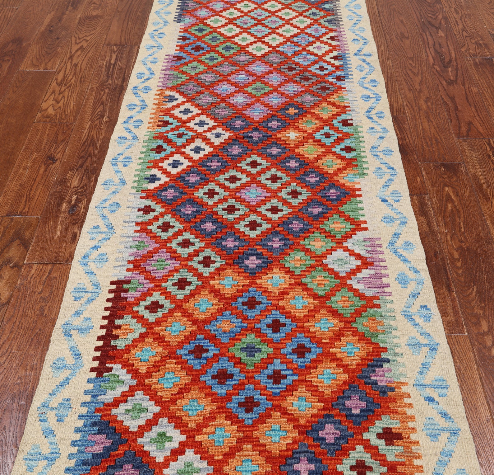 SUPER SALE Reversible Kilim Flat Weave Wool On Wool Runner Rug - 2' 9" X 9' 8"
