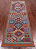 SUPER SALE Reversible Kilim Flat Weave Wool On Wool Runner Rug - 2' 10" X 9' 6"