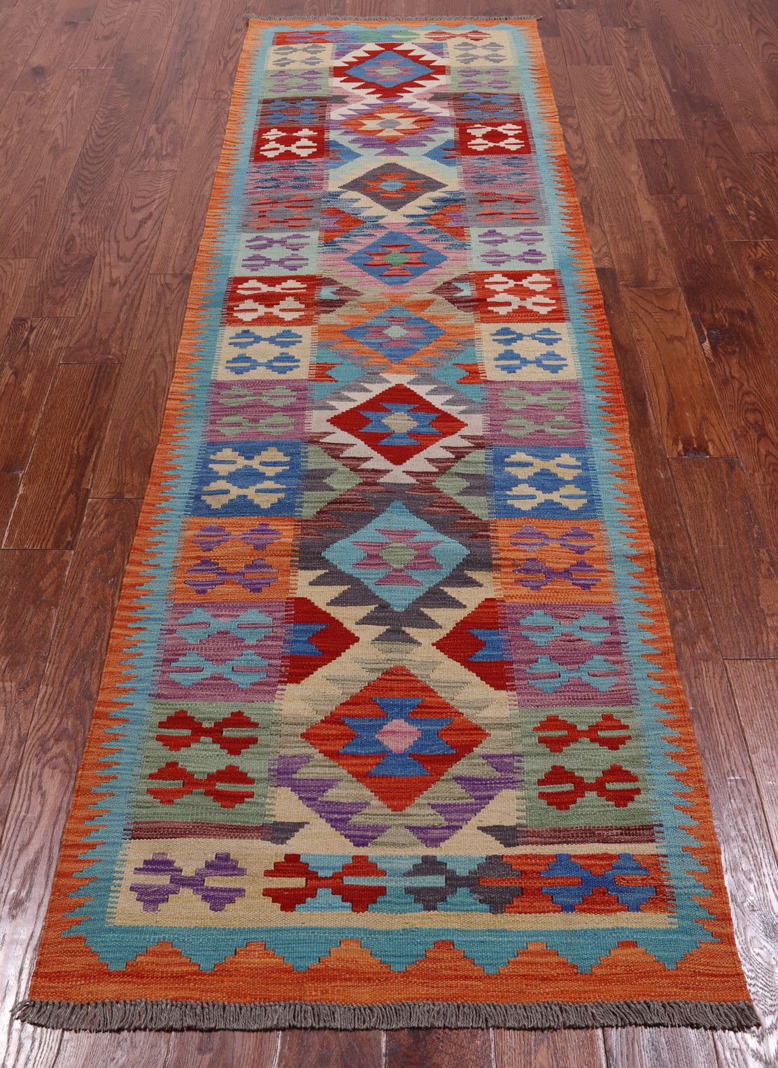 SUPER SALE Reversible Kilim Flat Weave Wool On Wool Runner Rug - 2' 10" X 9' 6"