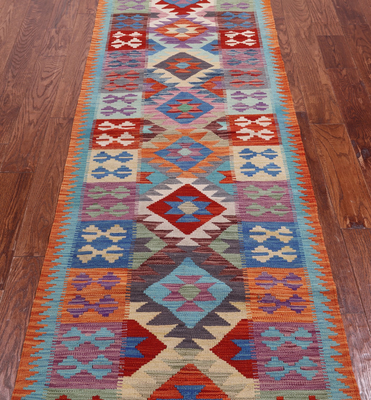 SUPER SALE Reversible Kilim Flat Weave Wool On Wool Runner Rug - 2' 10" X 9' 6"