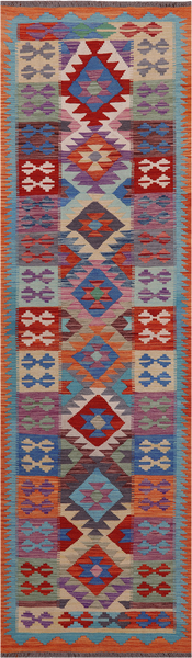 SUPER SALE Reversible Kilim Flat Weave Wool On Wool Runner Rug - 2' 10" X 9' 6"