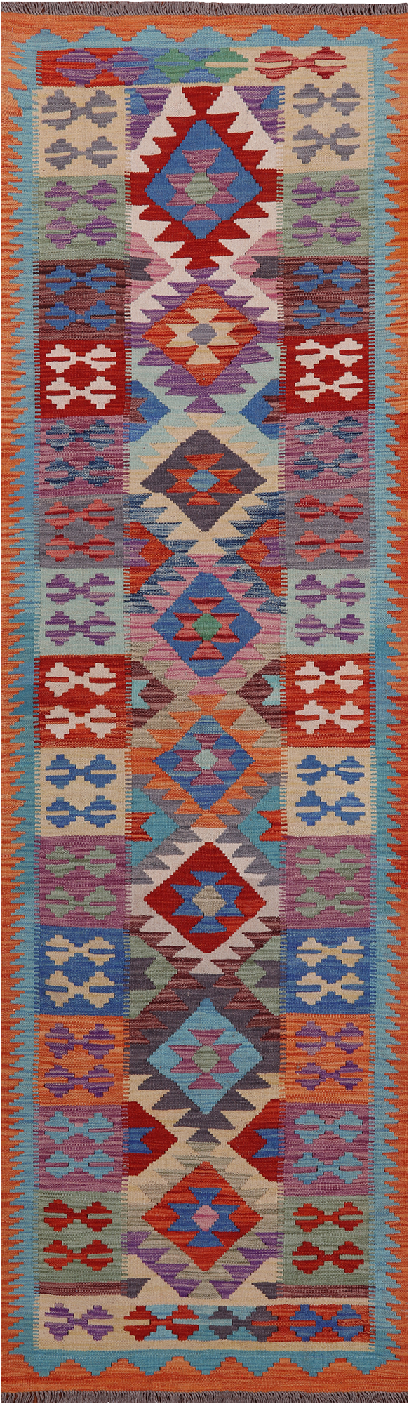 SUPER SALE Reversible Kilim Flat Weave Wool On Wool Runner Rug - 2' 10" X 9' 6"
