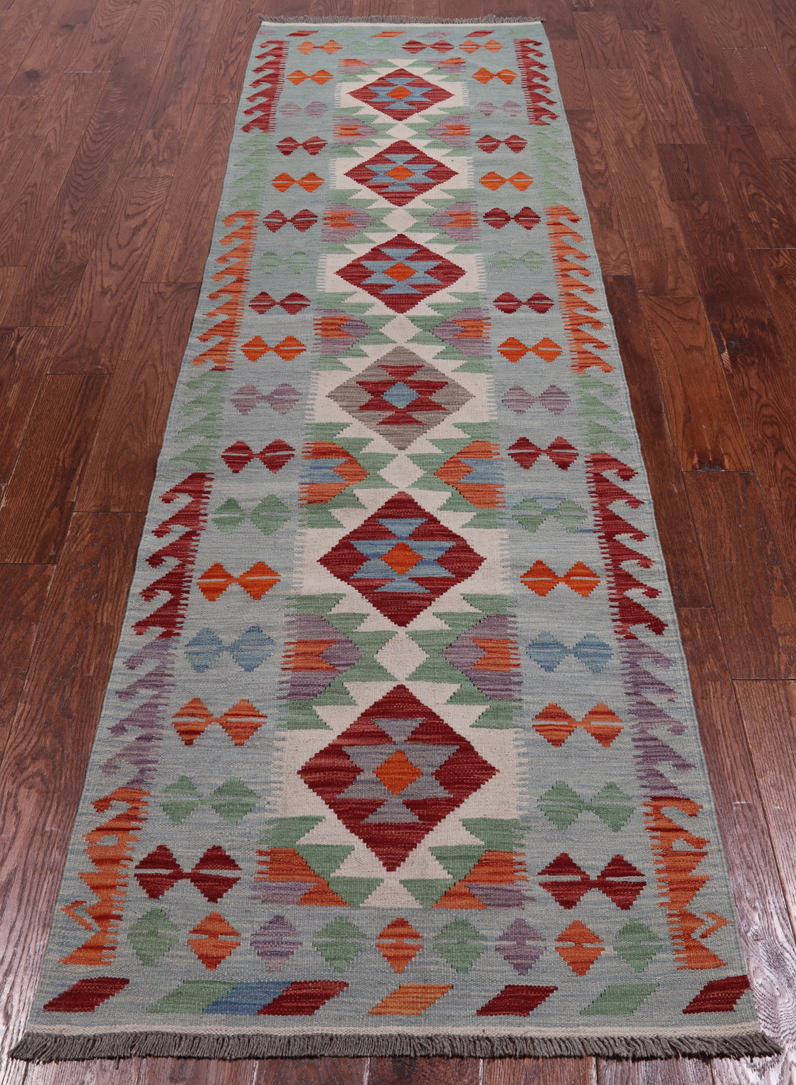SUPER SALE Reversible Kilim Flat Weave Wool On Wool Runner Rug - 2' 8" X 9' 6"