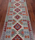 SUPER SALE Reversible Kilim Flat Weave Wool On Wool Runner Rug - 2' 8" X 9' 6"