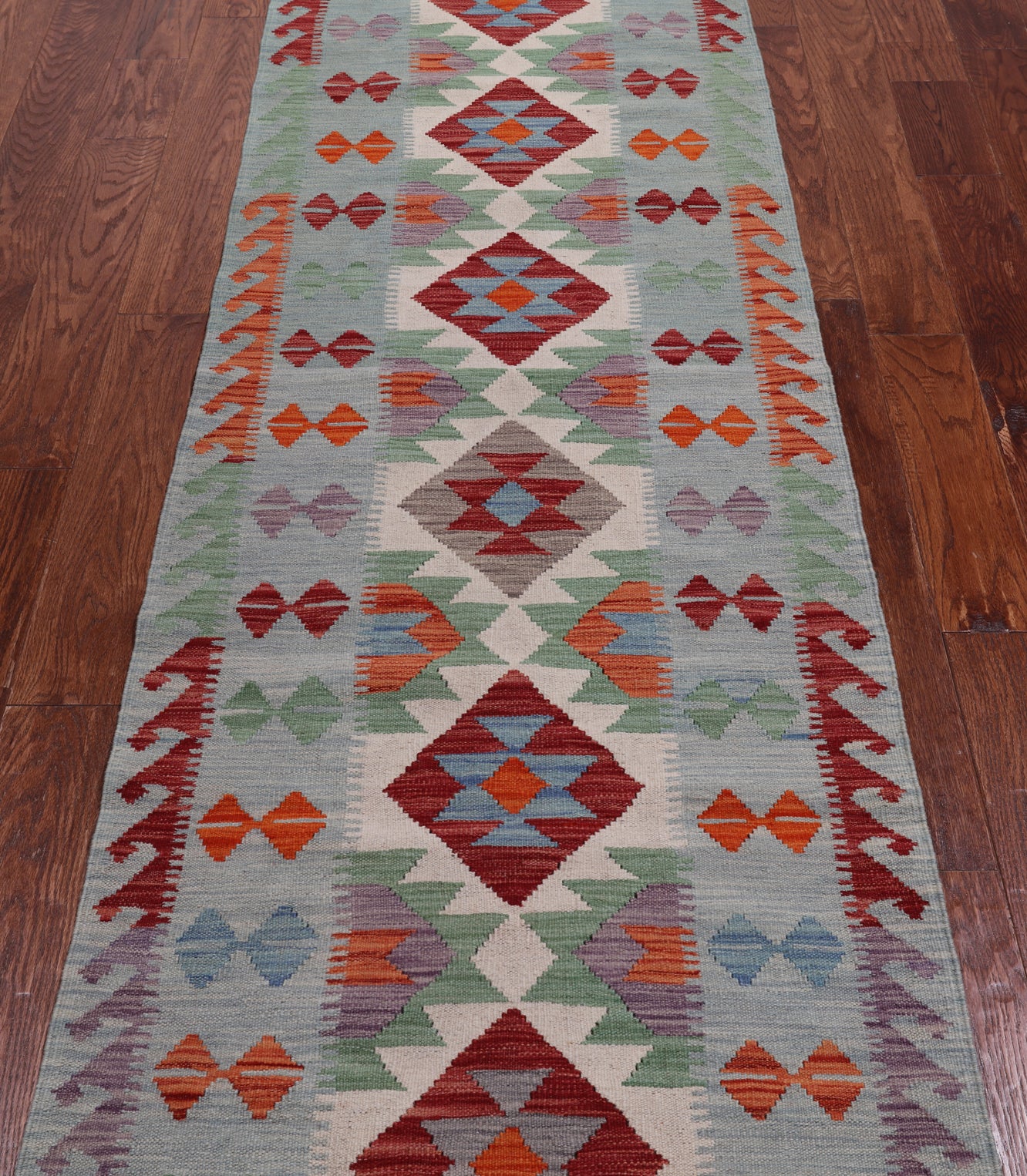 SUPER SALE Reversible Kilim Flat Weave Wool On Wool Runner Rug - 2' 8" X 9' 6"