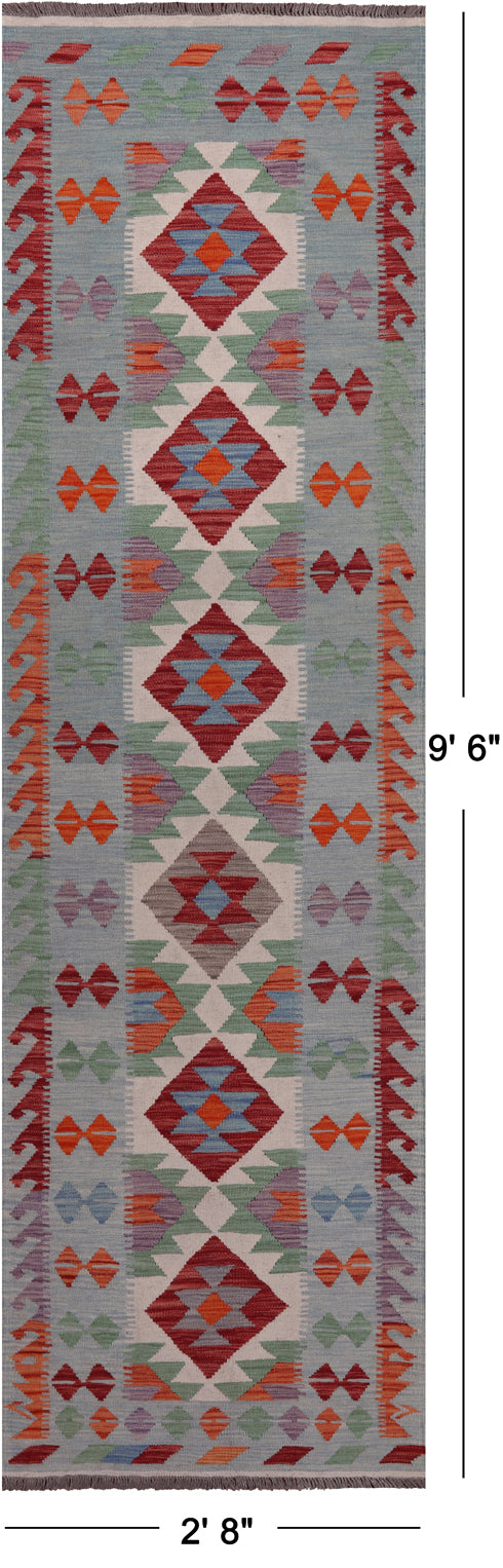 SUPER SALE Reversible Kilim Flat Weave Wool On Wool Runner Rug - 2' 8" X 9' 6"