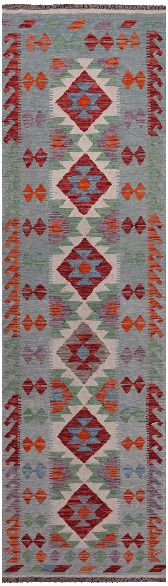 SUPER SALE Reversible Kilim Flat Weave Wool On Wool Runner Rug - 2' 8" X 9' 6"