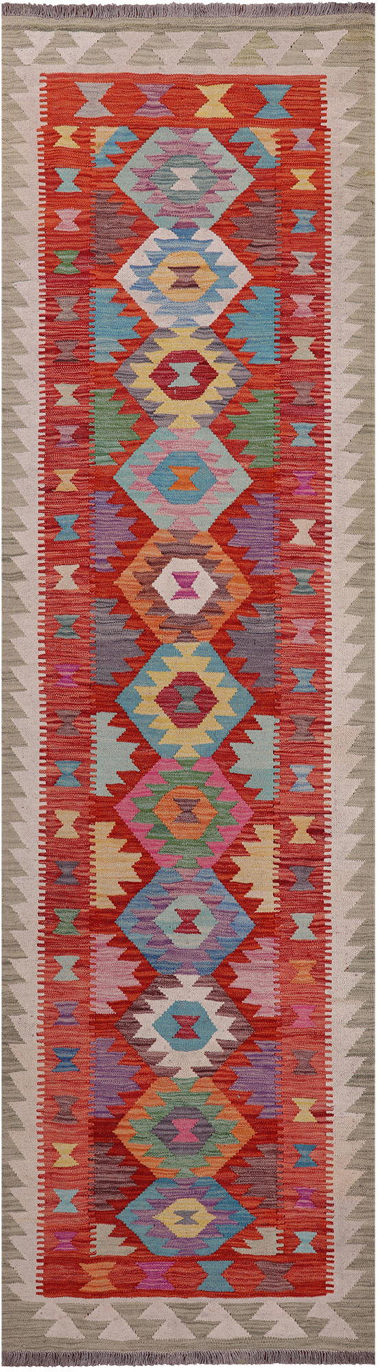 SUPER SALE Reversible Kilim Flat Weave Wool On Wool Runner Rug - 2' 9" X 9' 8"