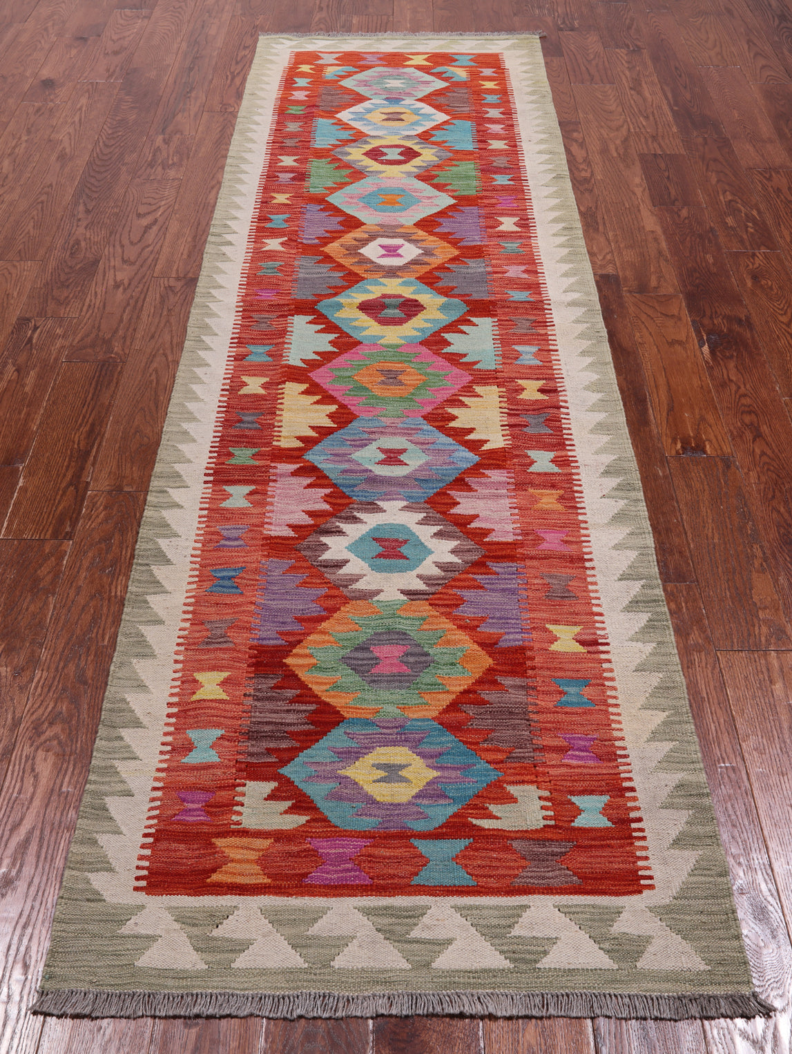 SUPER SALE Reversible Kilim Flat Weave Wool On Wool Runner Rug - 2' 9" X 9' 8"