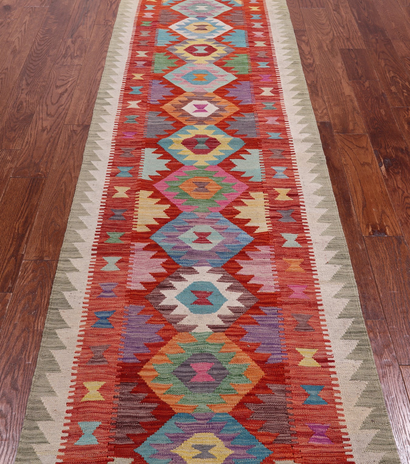 SUPER SALE Reversible Kilim Flat Weave Wool On Wool Runner Rug - 2' 9" X 9' 8"