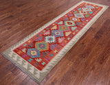 SUPER SALE Reversible Kilim Flat Weave Wool On Wool Runner Rug - 2' 9" X 9' 8"