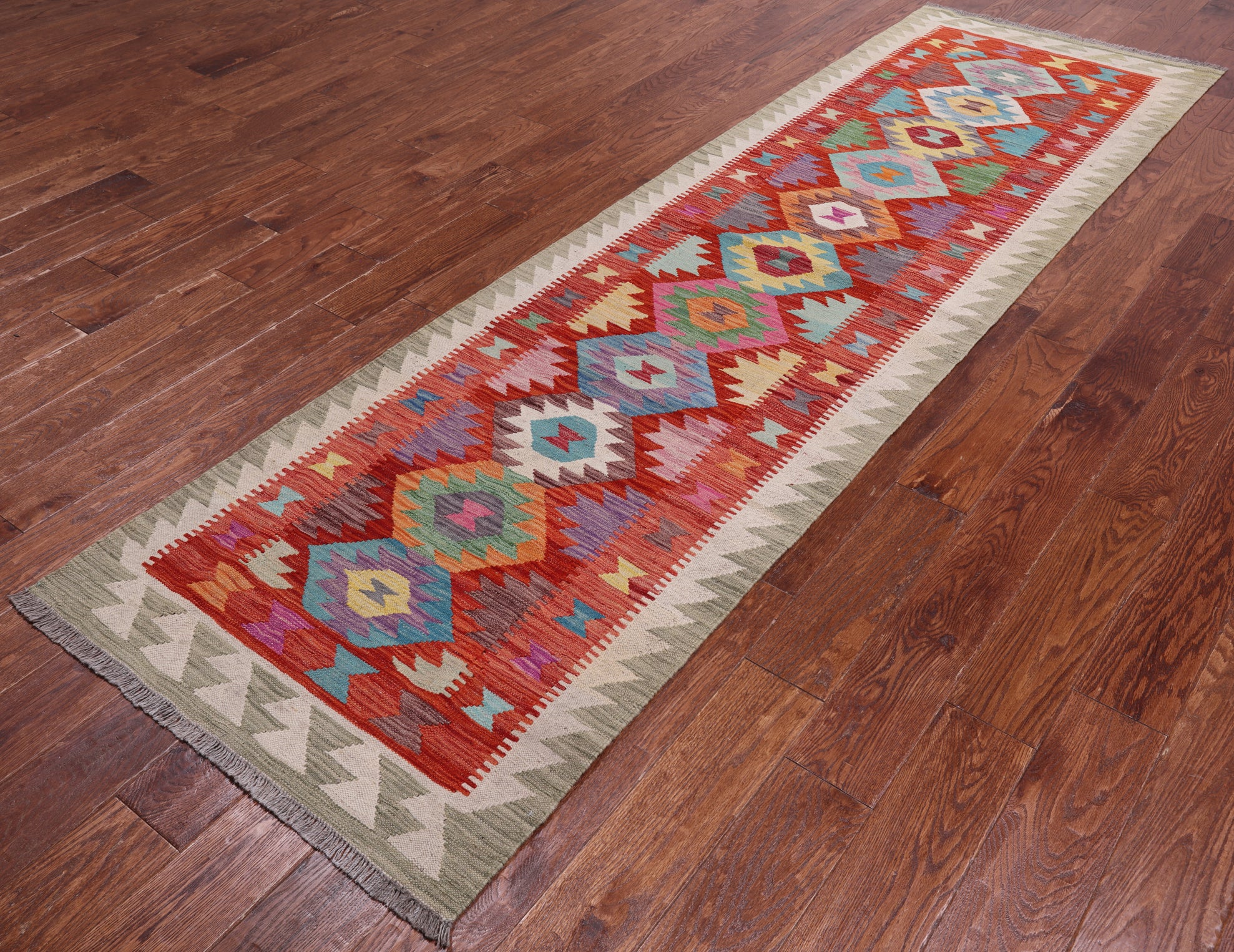 SUPER SALE Reversible Kilim Flat Weave Wool On Wool Runner Rug - 2' 9" X 9' 8"