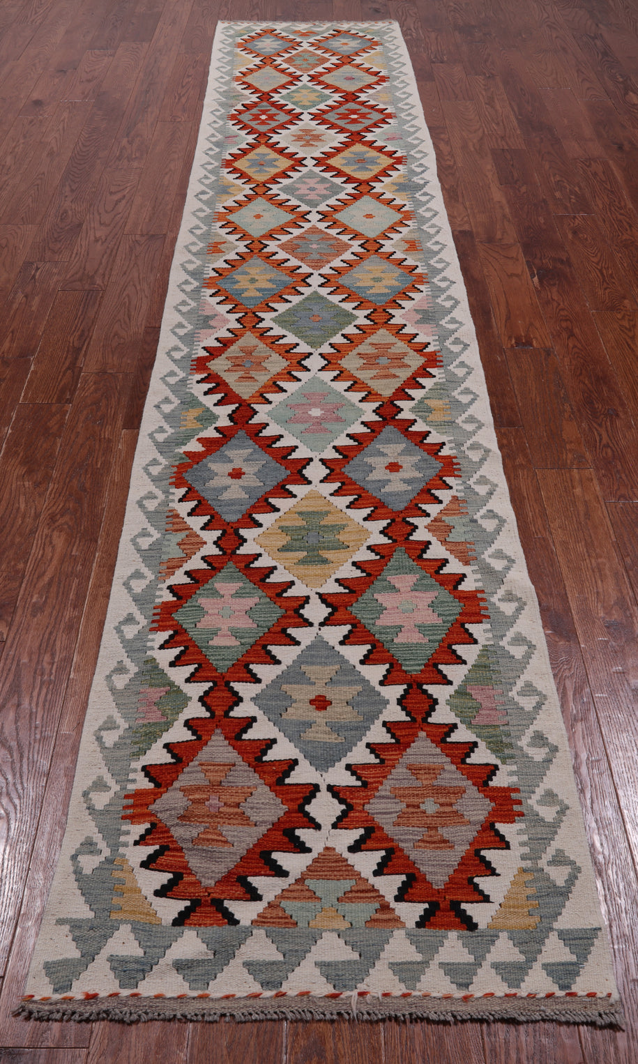 SUPER SALE Reversible Kilim Flat Weave Wool On Wool Runner Rug - 2' 7" X 13' 5"