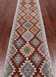 SUPER SALE Reversible Kilim Flat Weave Wool On Wool Runner Rug - 2' 7" X 13' 5"