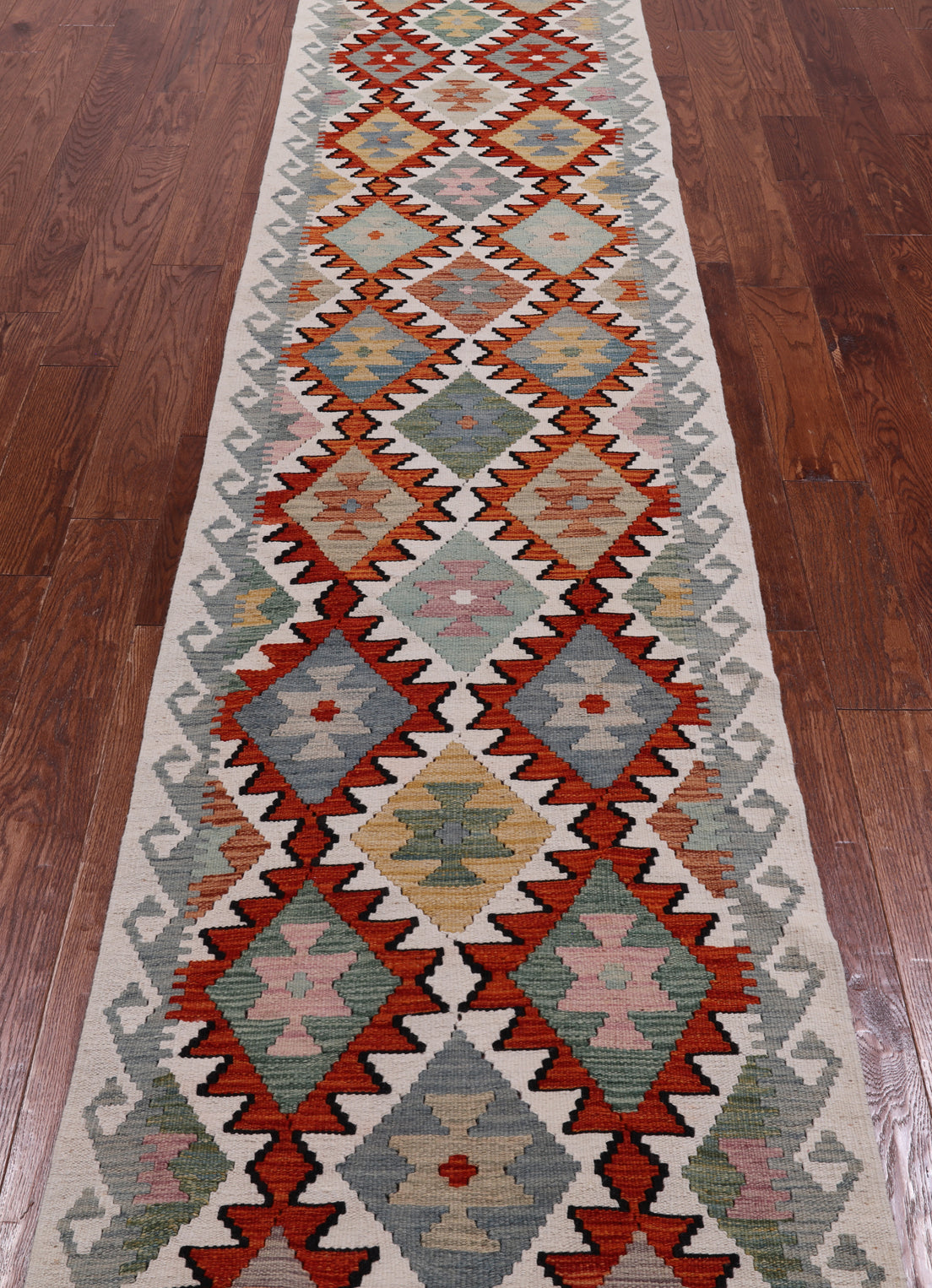 SUPER SALE Reversible Kilim Flat Weave Wool On Wool Runner Rug - 2' 7" X 13' 5"
