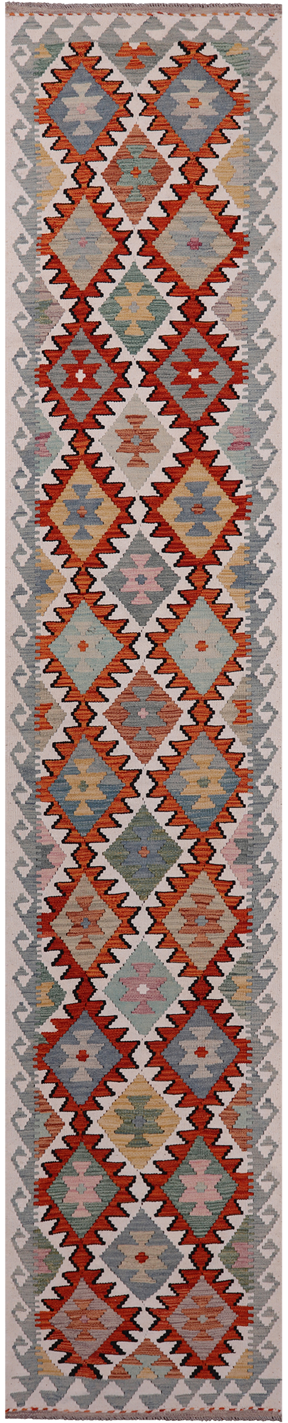 SUPER SALE Reversible Kilim Flat Weave Wool On Wool Runner Rug - 2' 7" X 13' 5"