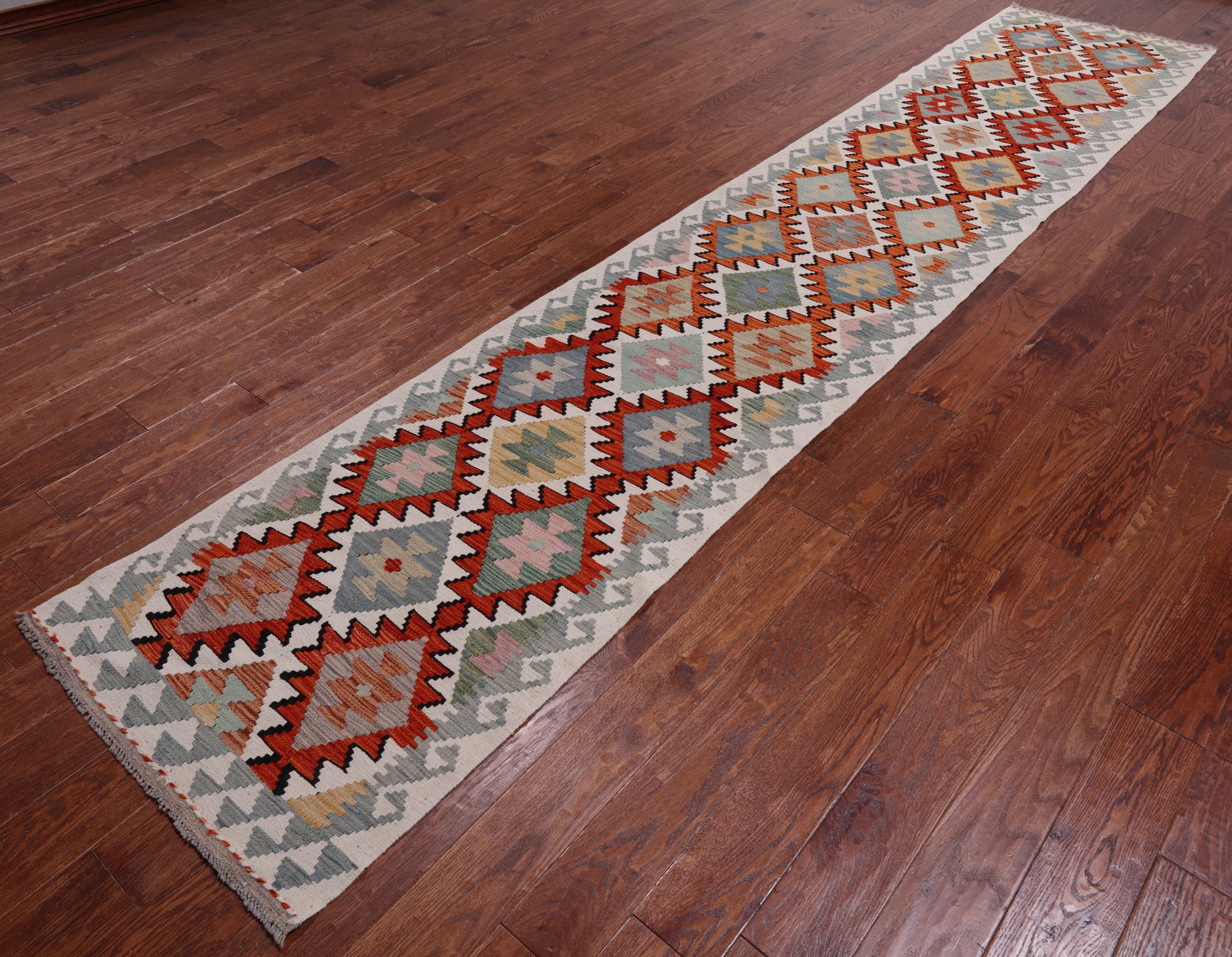 SUPER SALE Reversible Kilim Flat Weave Wool On Wool Runner Rug - 2' 7" X 13' 5"