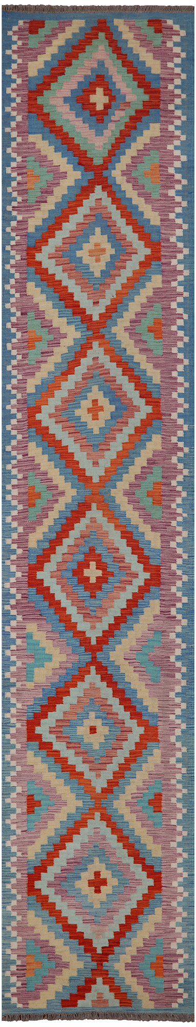 SUPER SALE Reversible Kilim Flat Weave Wool On Wool Runner Rug - 2' 8" X 14' 0"