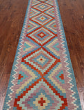 SUPER SALE Reversible Kilim Flat Weave Wool On Wool Runner Rug - 2' 8" X 14' 0"