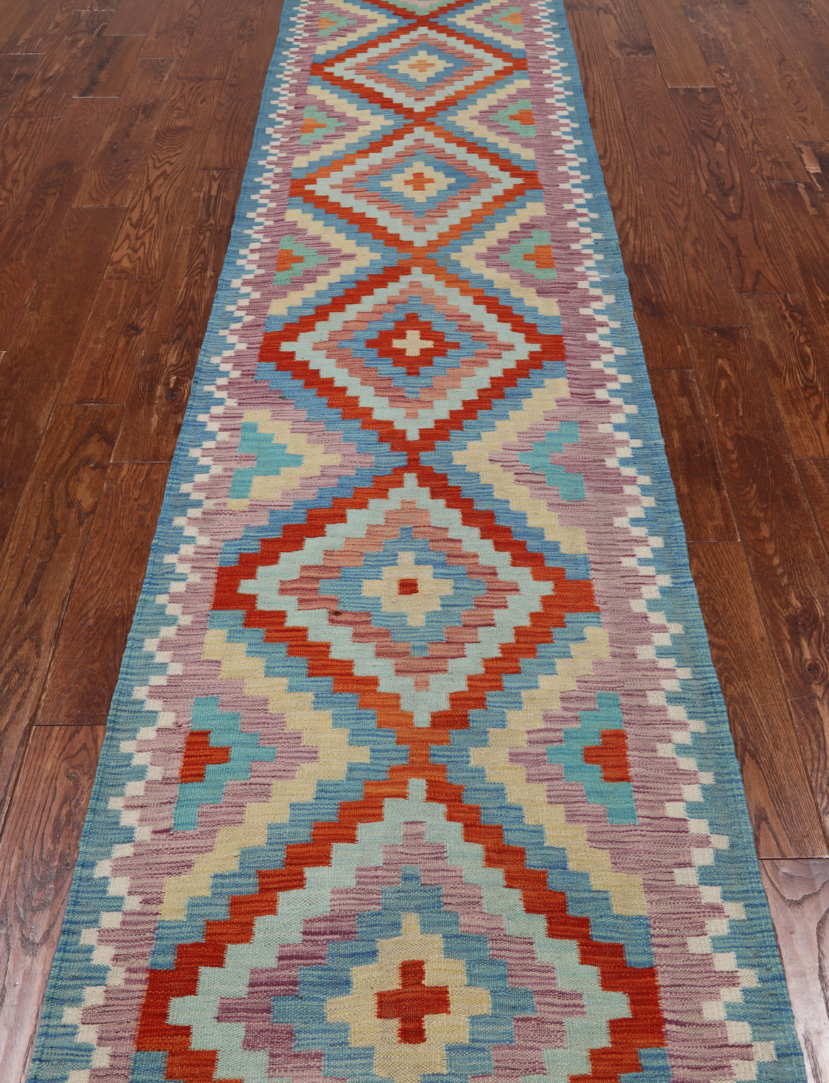SUPER SALE Reversible Kilim Flat Weave Wool On Wool Runner Rug - 2' 8" X 14' 0"