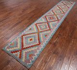 SUPER SALE Reversible Kilim Flat Weave Wool On Wool Runner Rug - 2' 8" X 14' 0"