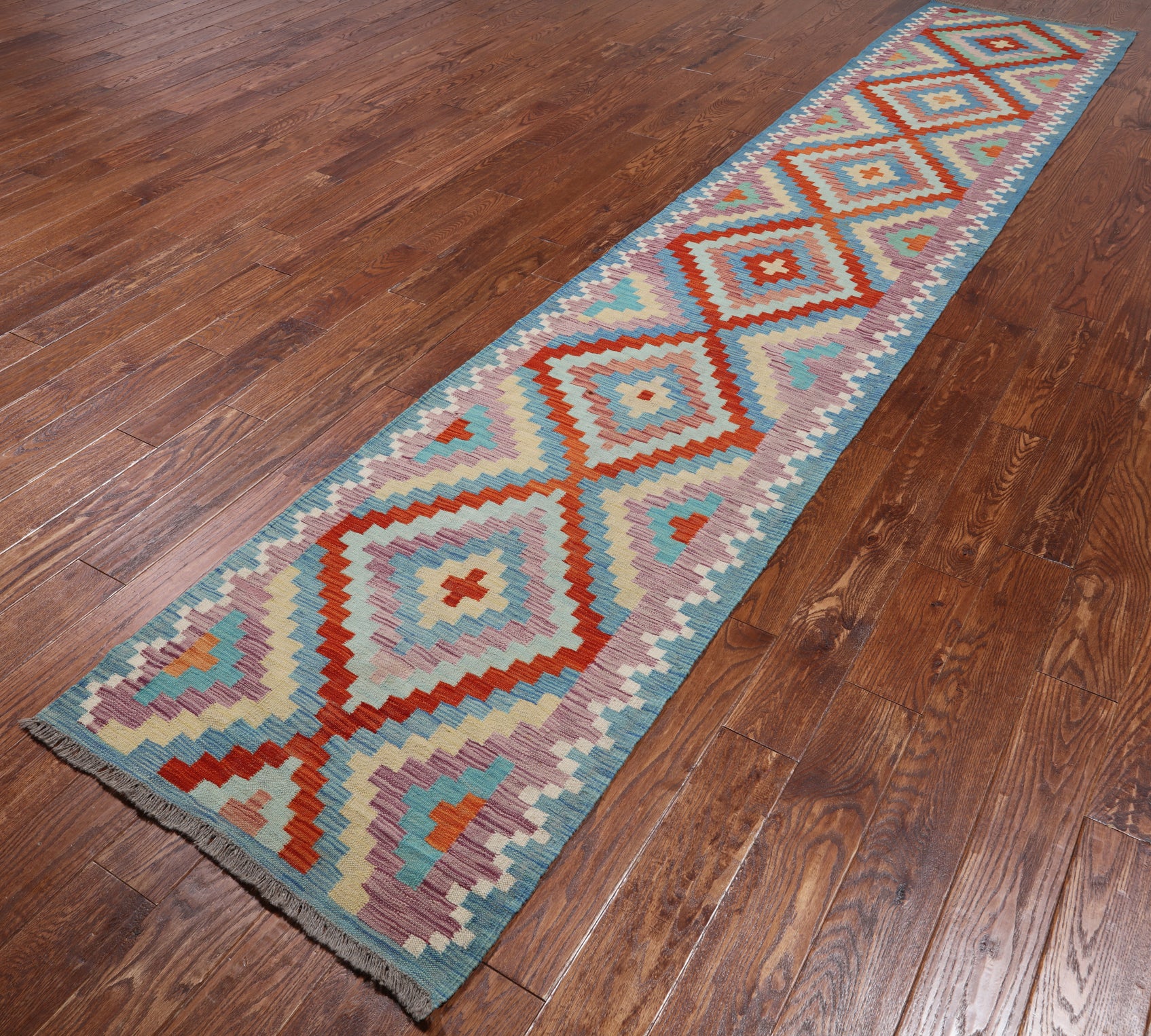 SUPER SALE Reversible Kilim Flat Weave Wool On Wool Runner Rug - 2' 8" X 14' 0"