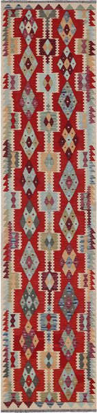 SUPER SALE Reversible Kilim Flat Weave Wool On Wool Runner Rug - 2' 10" X 12' 8"