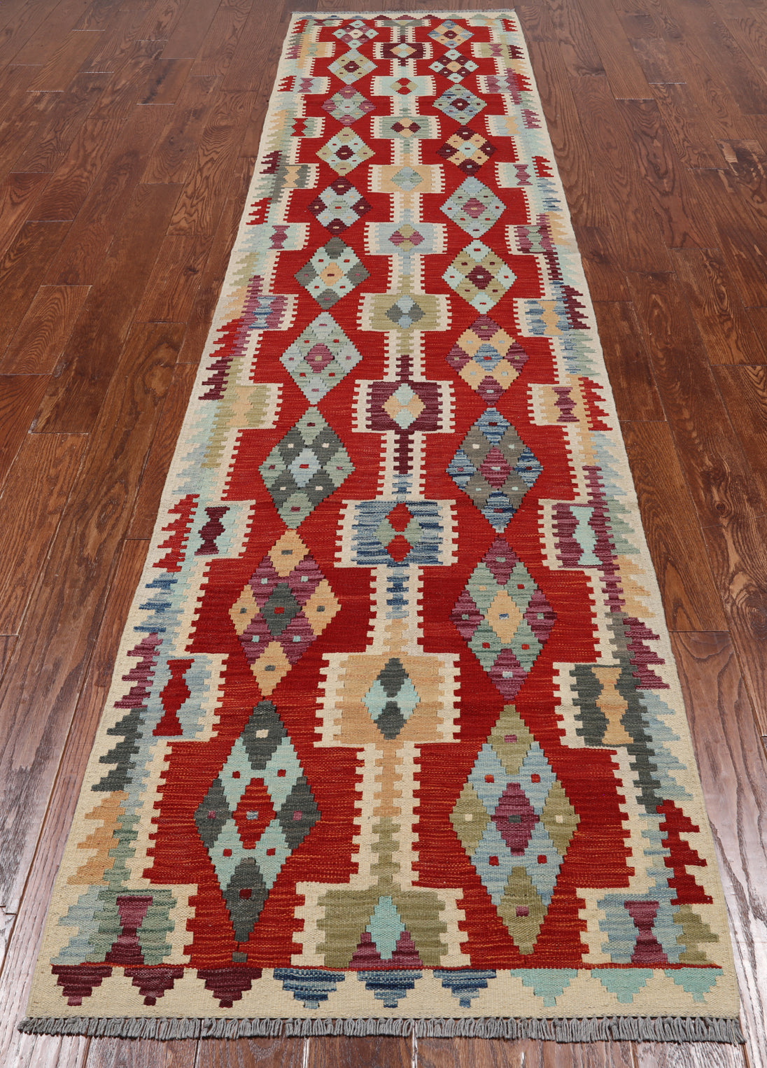 SUPER SALE Reversible Kilim Flat Weave Wool On Wool Runner Rug - 2' 10" X 12' 8"