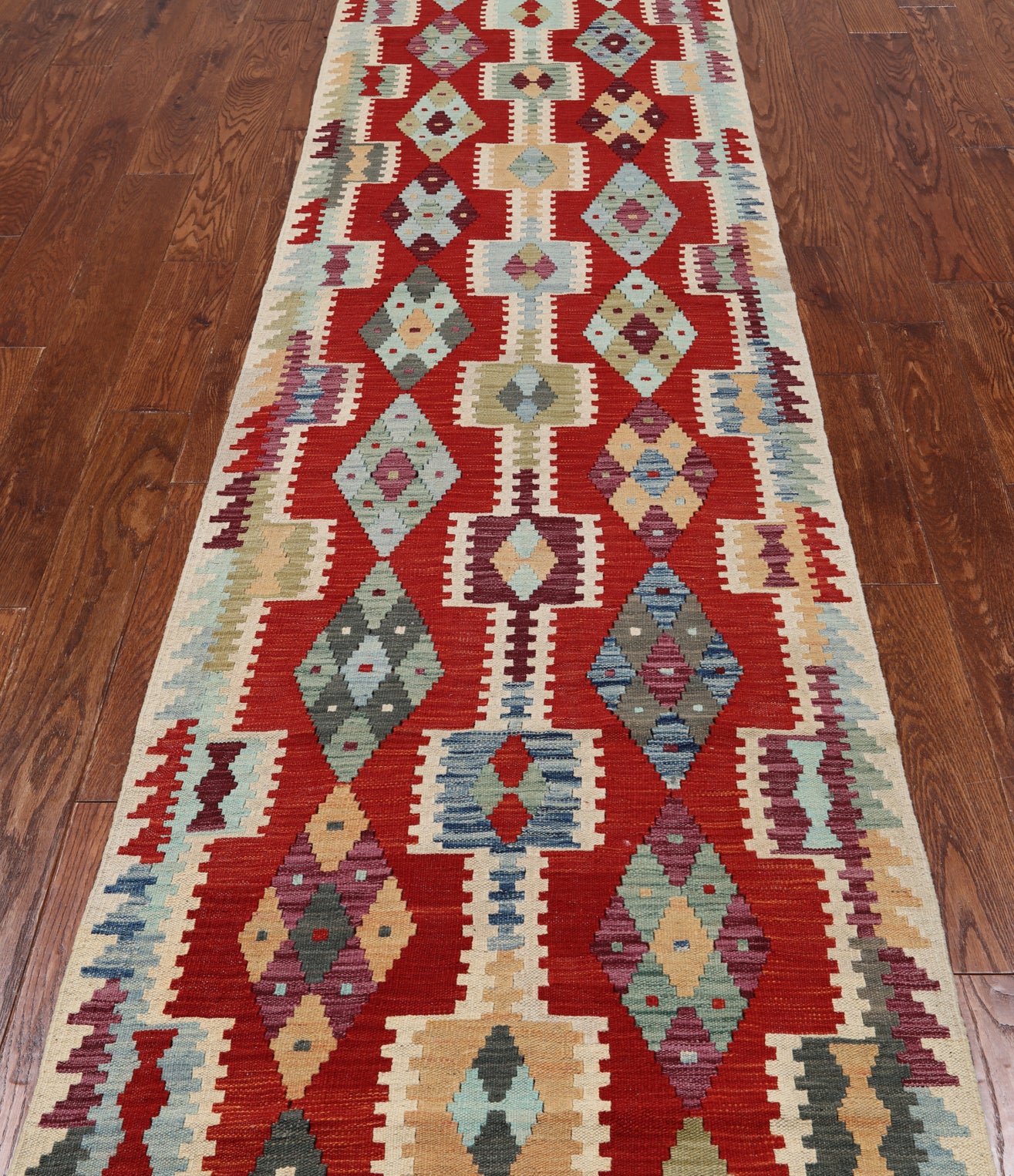 SUPER SALE Reversible Kilim Flat Weave Wool On Wool Runner Rug - 2' 10" X 12' 8"