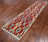 SUPER SALE Reversible Kilim Flat Weave Wool On Wool Runner Rug - 2' 10" X 12' 8"