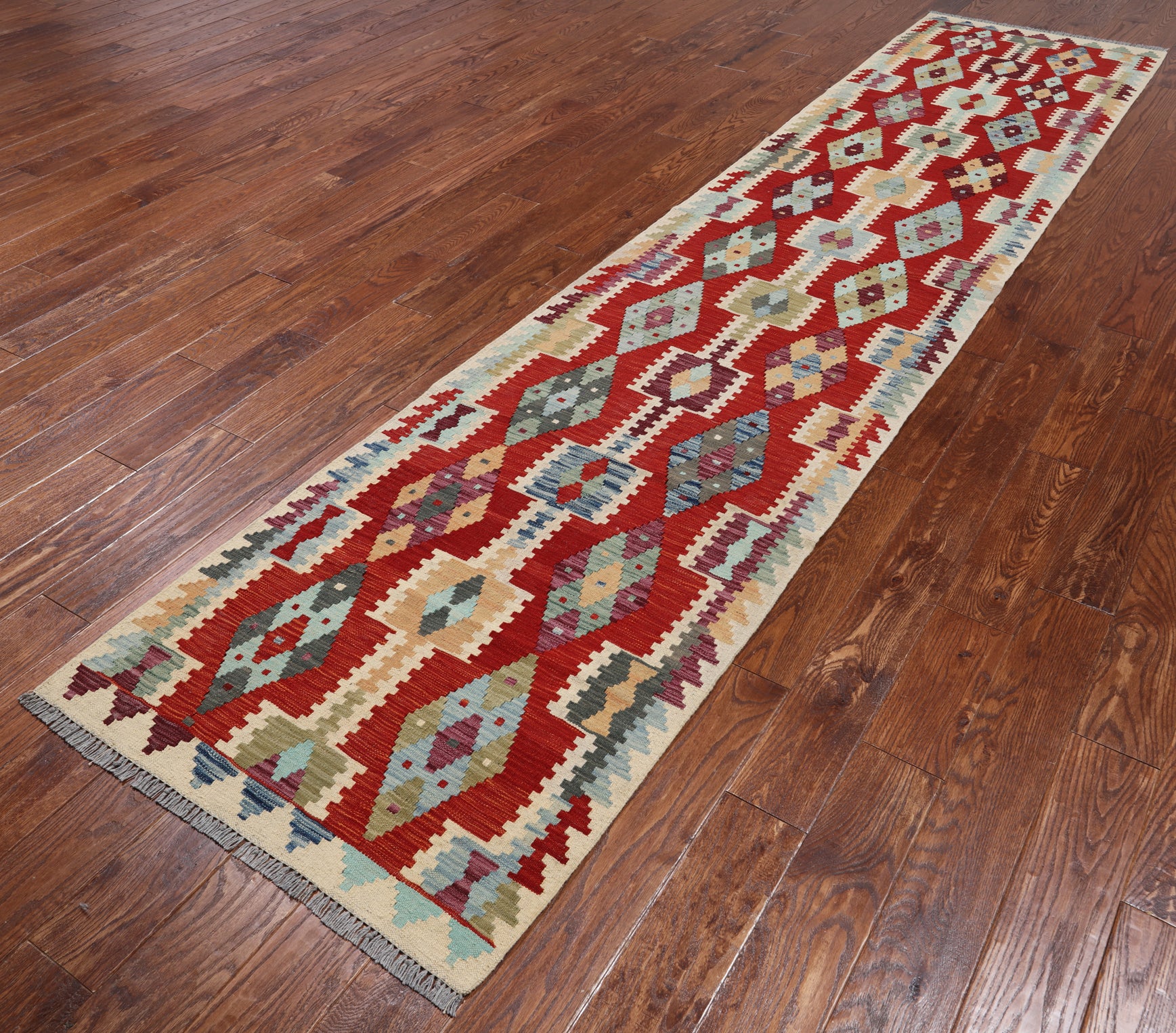 SUPER SALE Reversible Kilim Flat Weave Wool On Wool Runner Rug - 2' 10" X 12' 8"