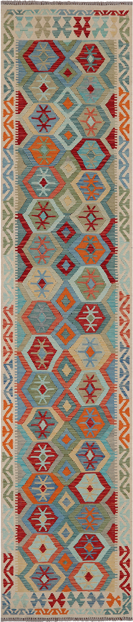 SUPER SALE Reversible Kilim Flat Weave Wool On Wool Runner Rug - 2' 9" X 12' 10"
