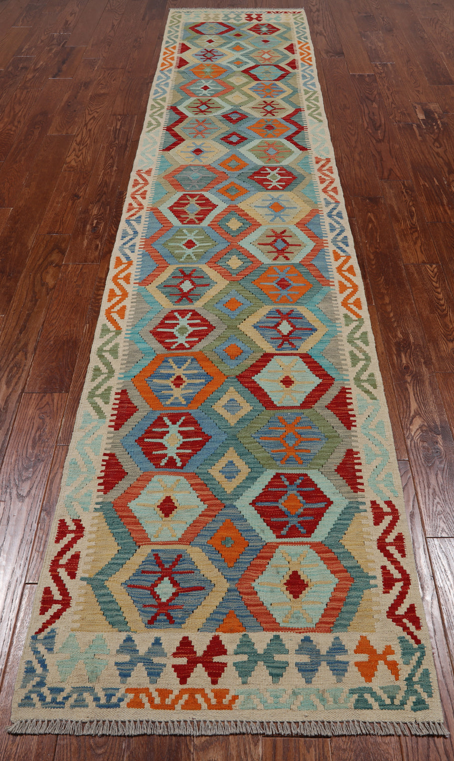 SUPER SALE Reversible Kilim Flat Weave Wool On Wool Runner Rug - 2' 9" X 12' 10"