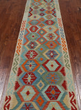 SUPER SALE Reversible Kilim Flat Weave Wool On Wool Runner Rug - 2' 9" X 12' 10"