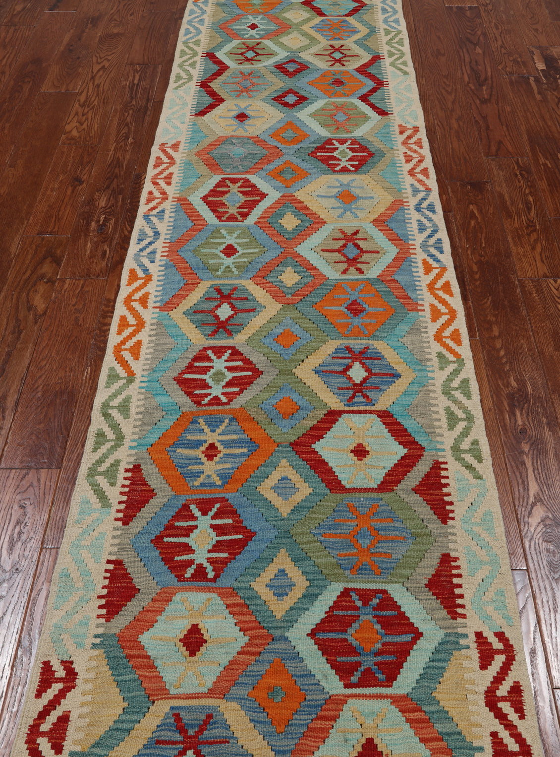 SUPER SALE Reversible Kilim Flat Weave Wool On Wool Runner Rug - 2' 9" X 12' 10"