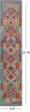 SUPER SALE Reversible Kilim Flat Weave Wool On Wool Runner Rug - 2' 8" X 12' 10"