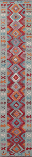 SUPER SALE Reversible Kilim Flat Weave Wool On Wool Runner Rug - 2' 9" X 12' 9"