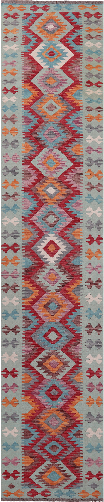 SUPER SALE Reversible Kilim Flat Weave Wool On Wool Runner Rug - 2' 9" X 12' 9"