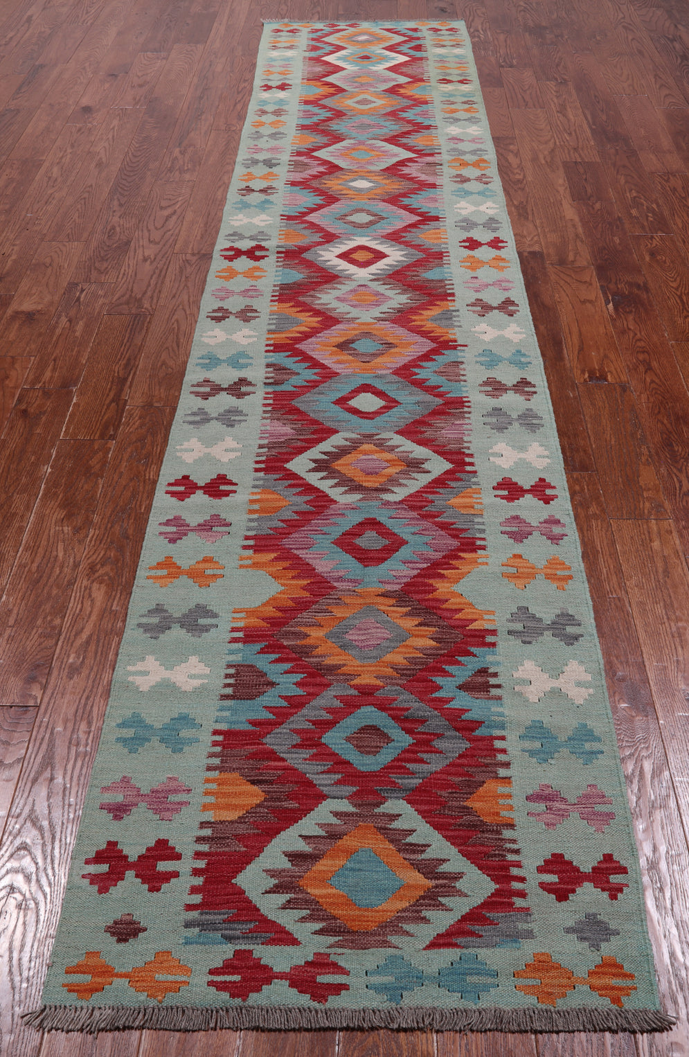 SUPER SALE Reversible Kilim Flat Weave Wool On Wool Runner Rug - 2' 9" X 12' 9"